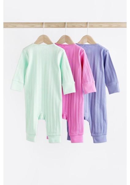 % 100 Pamuklu Yeşil Pembe Mor 3’lü Tulum Set