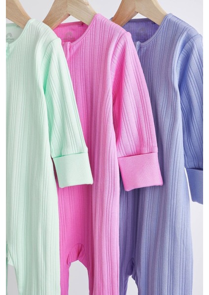 % 100 Pamuklu Yeşil Pembe Mor 3’lü Tulum Set