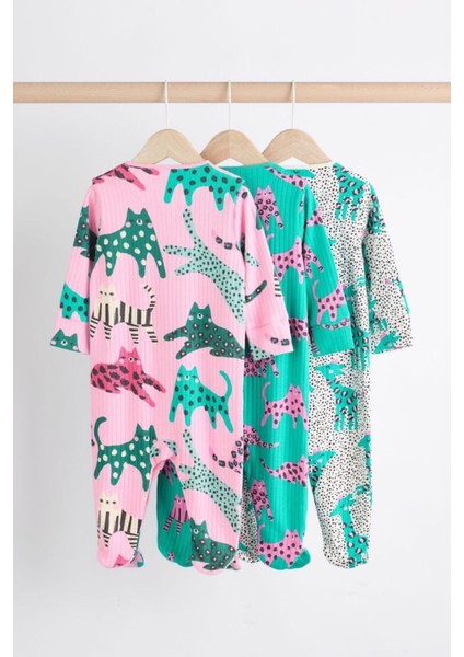 % 100 Pamuklu Pembe Yeşil Animal Desenli 3'lü Tulum Set fiyatları
