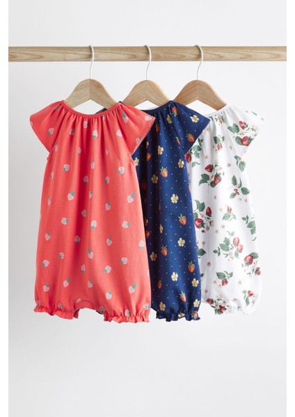 % 100 Pamuklu Kırmızı Çilek Desenli 3’lü Romper Set