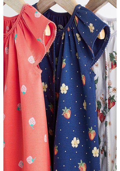 % 100 Pamuklu Kırmızı Çilek Desenli 3’lü Romper Set