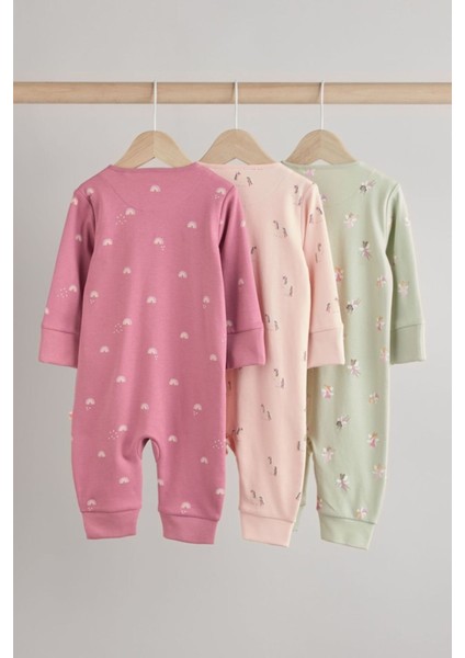 % 100 Pamuklu Pembe Unicorn Desenli 3'lü Tulum Set