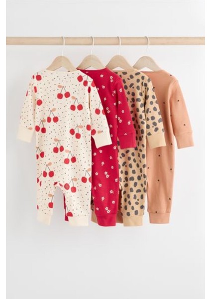 %100 Pamuklu Krem Kahve Kiraz Desenli 4'lü Tulum Set fiyatları