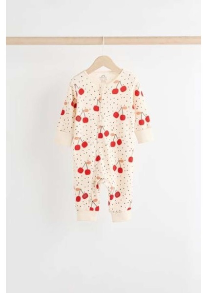 %100 Pamuklu Krem Kahve Kiraz Desenli 4'lü Tulum Set fırsatları