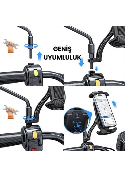 Motosiklet, Scooter, Bisiklet Uyumlu Ultra Aynaya Takılan Motorsiklet Telefon Tutucu
