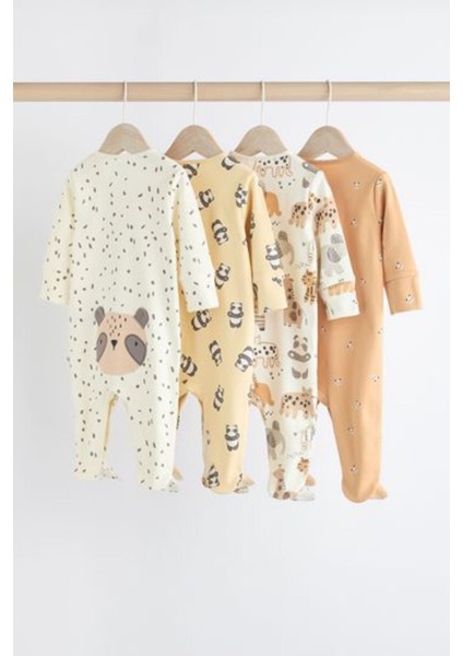 % 100 Pamuklu Krem Animal 4'lü Tulum Set