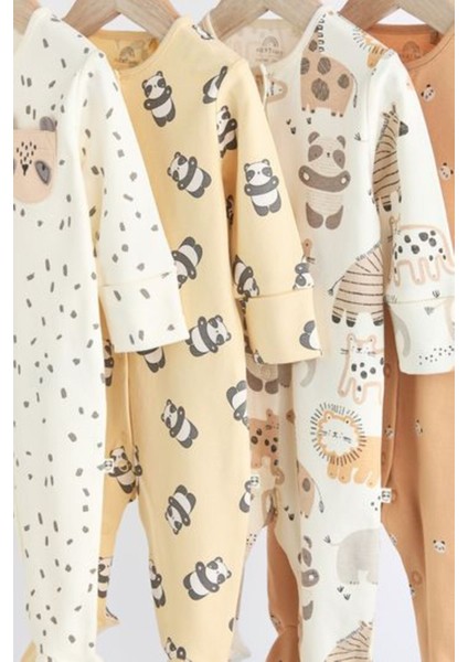 % 100 Pamuklu Krem Animal 4'lü Tulum Set