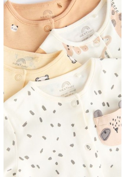 % 100 Pamuklu Krem Animal 4'lü Tulum Set