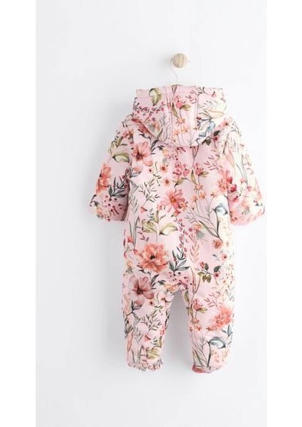 Pembe Çiçek Desenli Tam Polar Astarlı Kapitone Astronot Tulum fiyatları