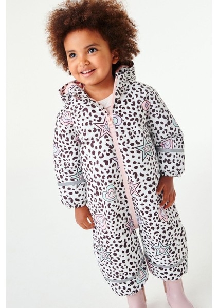 Multi Pastel Leopard Suya Dayanıklı Tam Polar Astarlı Kar Tulumu
