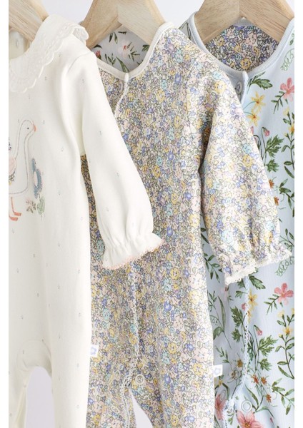 % 100 Pamuklu Beyaz Ördek Desenli 3’lü Tulum Set modelleri