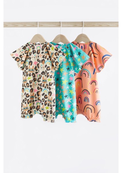 % 100 Pamuklu Blue Orange Animal Print 3’lü Romper Set fiyatları