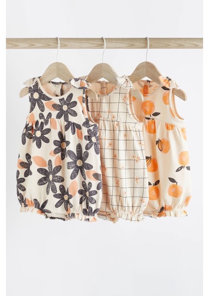 % 100 Pamuklu Turuncu Çiçek 3’lü Romper Set