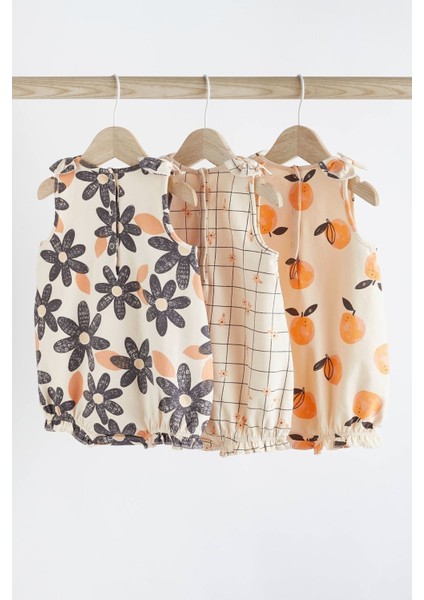 % 100 Pamuklu Turuncu Çiçek 3’lü Romper Set fiyatları