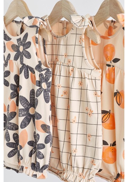 % 100 Pamuklu Turuncu Çiçek 3’lü Romper Set modelleri