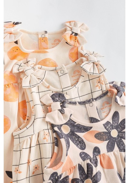 % 100 Pamuklu Turuncu Çiçek 3’lü Romper Set fırsatları