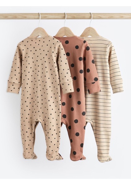 % 100 Pamuklu Kahverengi Puantiye Desenli 3’lü Tulum Set fiyatları