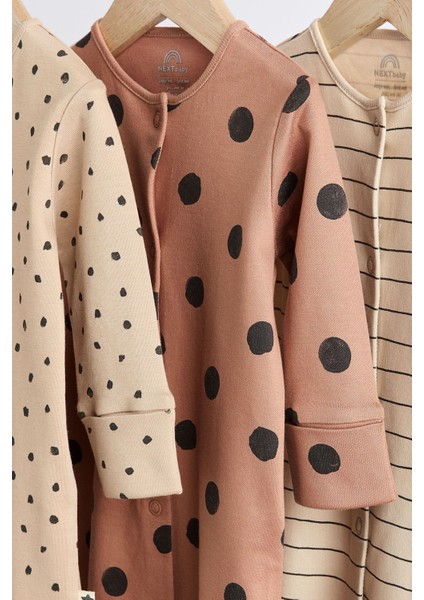 % 100 Pamuklu Kahverengi Puantiye Desenli 3’lü Tulum Set modelleri