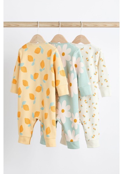 % 100 Pamuklu Sarı Limon Çiçek Desenli 3’lü Tulum Set fiyatları