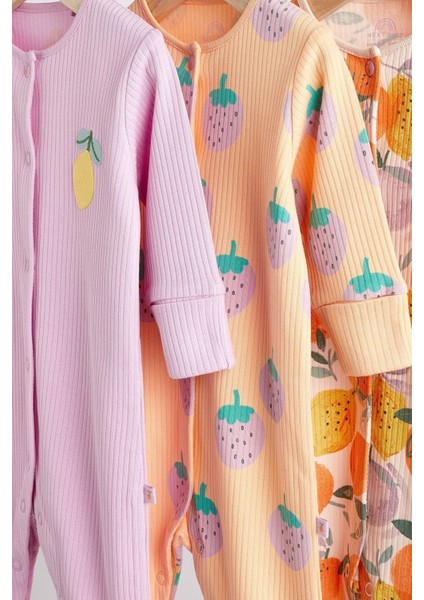 % 100 Pamuklu Lila Turuncu Meyve Desenli 3’lü Tulum Set modelleri