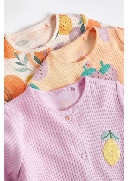 % 100 Pamuklu Lila Turuncu Meyve Desenli 3’lü Tulum Set fırsatları