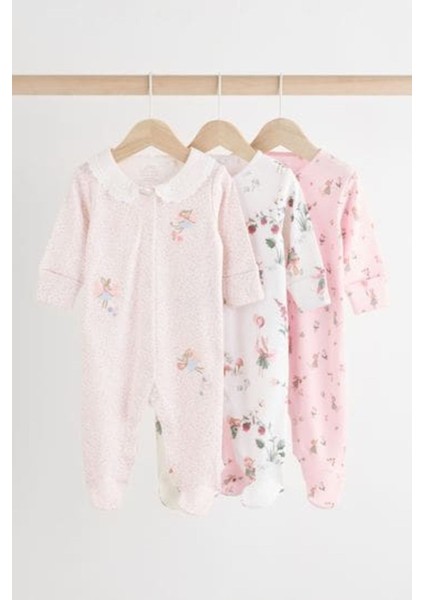 % 100 Pamuklu Pembe Çiçek Desenli Dantel Yaka 3'lü Tulum Set
