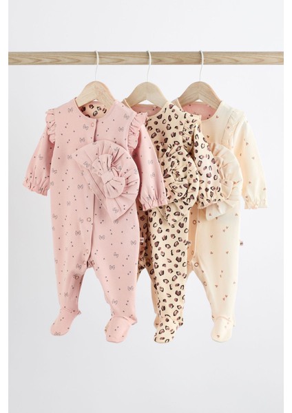 Pamuklu Pembe Şapkalı 3’lü Tulum Set