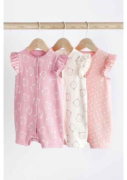 % 100 Pamuklu Pembe Ayı Desenli 3’lü Romper Set