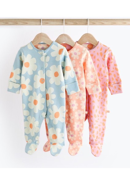 % 100 Pamuklu Pembe Papatya Desenli 3’lü Tulum Set