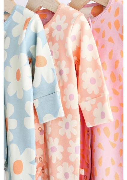 % 100 Pamuklu Pembe Papatya Desenli 3’lü Tulum Set modelleri