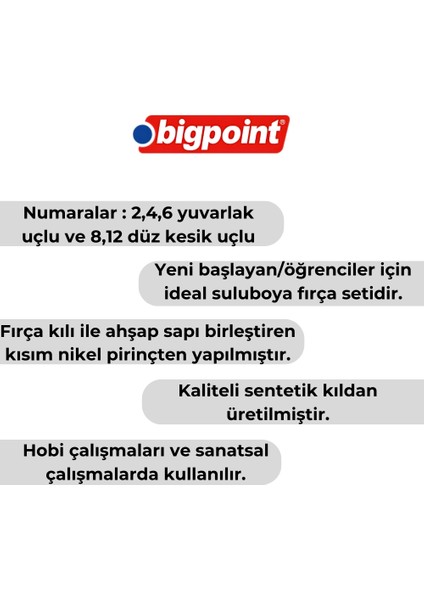 | 985 Serisi Sentetik Kıl Fırça Seti, 5'li, Yuvarlak ve Düz Kesik Uçlu, No: 2, 4, 6, 8, 12