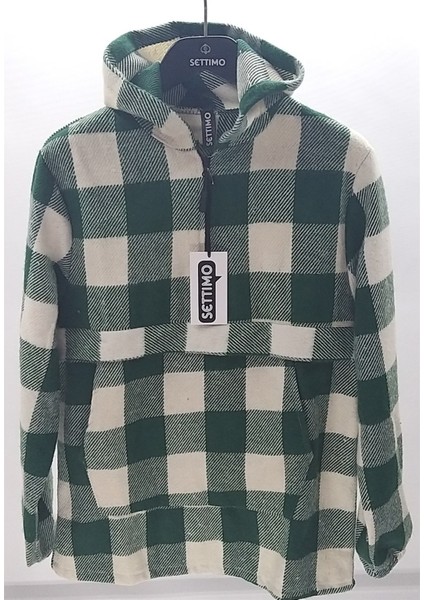 Yeşil Kanguru Cepli ve Kapüşonlu Kareli Oduncu Gömlek fiyatları