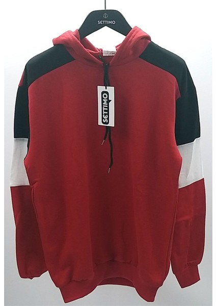 Kırmızı 2 Iplik Kapüşonlu Sweatshirt