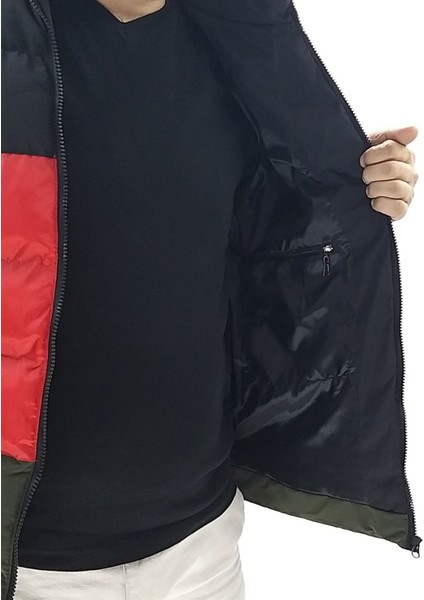 Kırmızı Kapüşonlu Şişme Mont