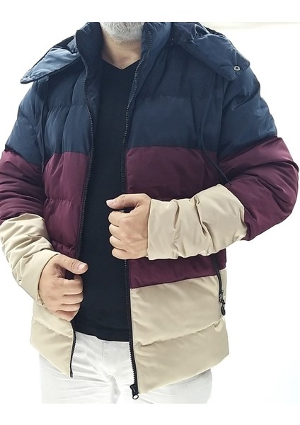 Bordo Kapüşonlu Şişme Mont