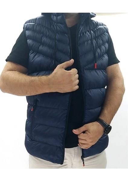 Lacivert Kapüşonlu Şişme Yelek