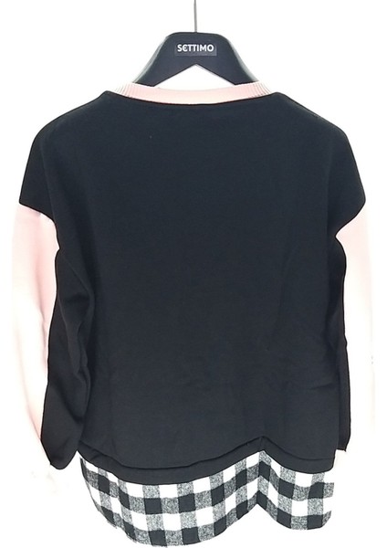 Settimo-Lsk Pudra Bisiklet Yaka Etiket Baskılı Ekose Sweatshirt Oversize fiyatları