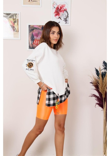 Settimo-Lsk Beyaz Ekose Detay Aksesuarlı Sweatshirt modelleri