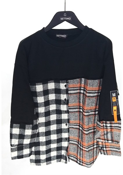 Settimo-Lsk Siyah Ekose Detaylı Sweatshirt