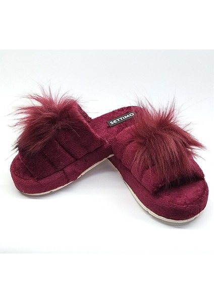 Bordo Peluş Ev Terliği