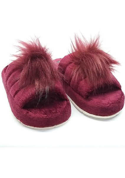 Bordo Peluş Ev Terliği modelleri