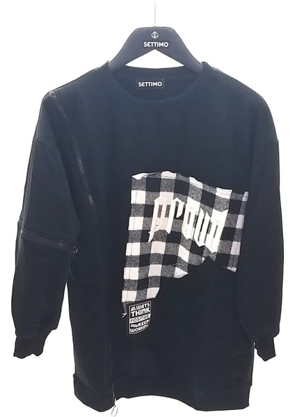 Settimo-Lsk Siyah Bisiklet Yaka Nakış Detaylı Ekose Tunik modelleri