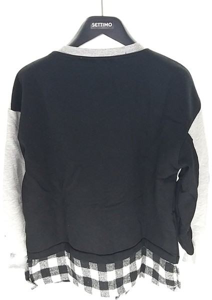 Settimo-Lsk Gri Bisiklet Yaka Etiket Baskılı Ekose Sweatshirt Oversize