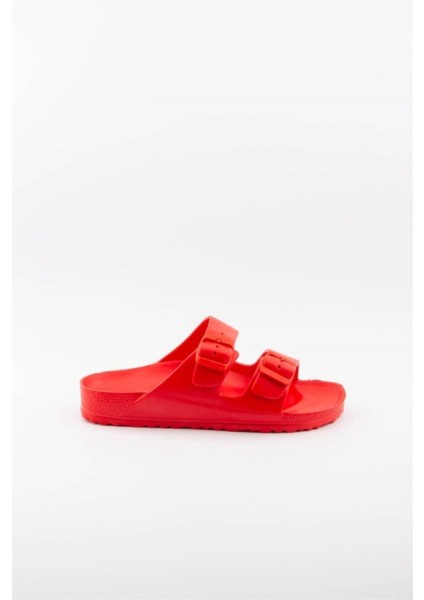 Kadın Kırmızı Çift Tokalı Terlik