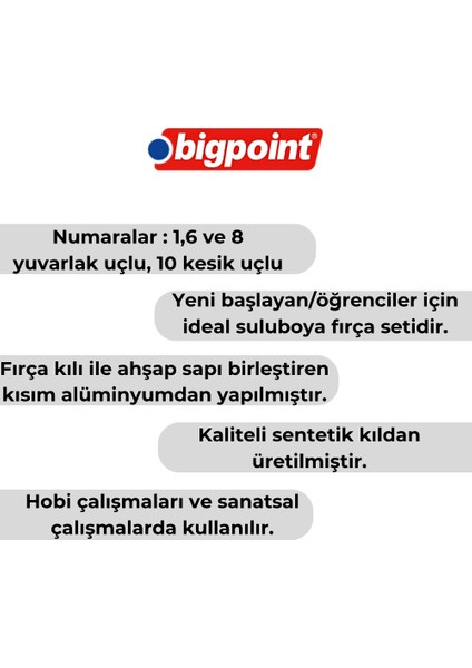 | 111 & 210F Serisi Sentetik Kıl Fırça Seti, 4'lü, Yuvarlak ve Kesik Uçlu, No: 1, 6, 8, 10