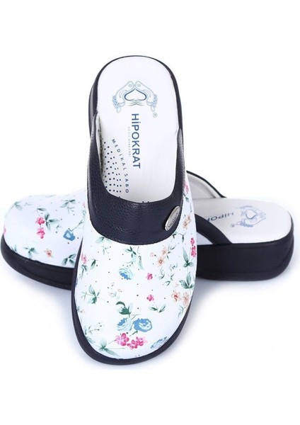 Siyah Çiçek Desenli Tam Ortopedik Sabo Terlik