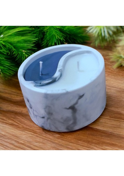 Yin-Yang Siyah-Beyaz El Yapımı Soya Mumu Beton Mumlukta