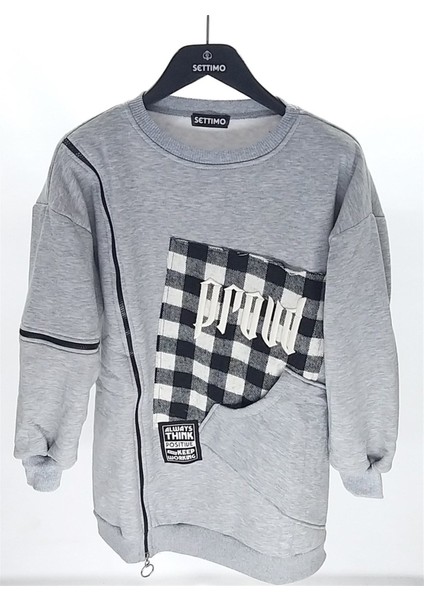 Settimo-Lsk Gri Bisiklet Yaka Nakış Detaylı Ekose Tunik modelleri