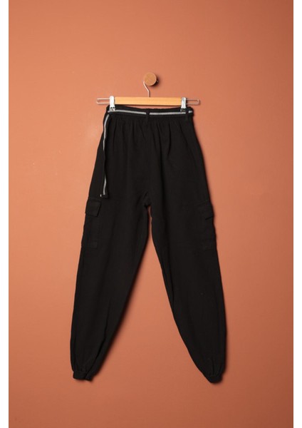 Gabardin Kumaş Kemerli Kargo Kadın Pantolon-Siyah fiyatları