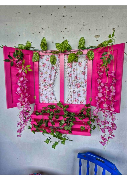 Ahşap Pembe Panjurlu Pencere,balkon,bahçe, Duvar Dekor Ürünü,el Boyaması